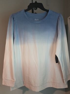 d&co Ombre Blue-to-White Puff Shoulder Sweatshirt Size 2X